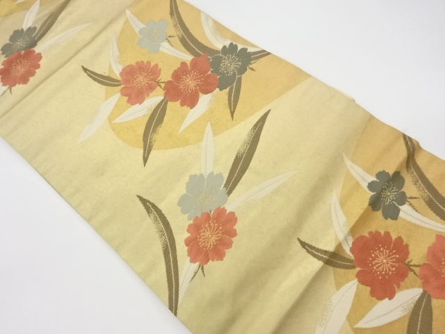 JAPANESE KIMONO / VINTAGE NAGOYA OBI / WOVEN FLORAL PLANTS